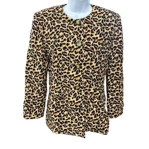 Petite Sophisticate‎ Leopard Print Button Front Blazer Lined Jacket - Size 4